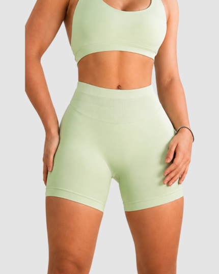 Women's Seamless Cross-Back Sports Bra & High-Waist Scrunch Shorts Set LW-003