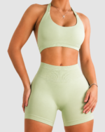 Women's Seamless Cross-Back Sports Bra & High-Waist Scrunch Shorts Set LW-003 - Image 2