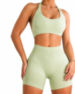 Women's Seamless Cross-Back Sports Bra & High-Waist Scrunch Shorts Set LW-003 - Image 2