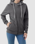 Women’s Fleece Hooded Zipper Jacket LW-023 - Image 2