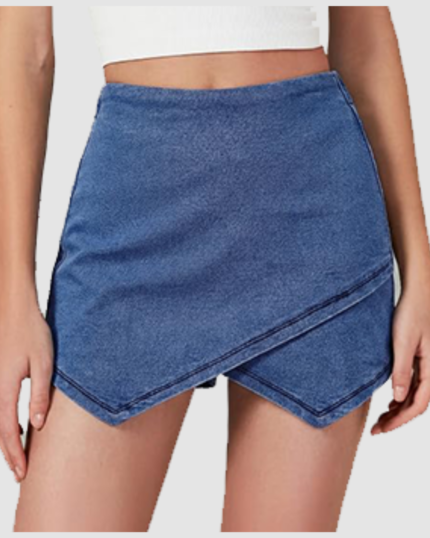 Women's High-Waisted Blue Denim Wrap Skirt LW-042