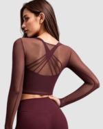 Women’s V-Neck Mesh Crop Workout Top LW-037 - Image 2