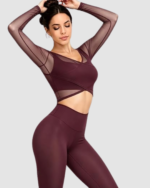 Women’s V-Neck Mesh Crop Workout Top LW-037 - Image 3