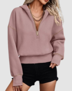 Women’s Half-Zip Cropped Hoodie LW-038 - Image 2